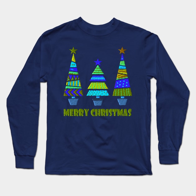 Festive Christmas Trees Long Sleeve T-Shirt by AlondraHanley